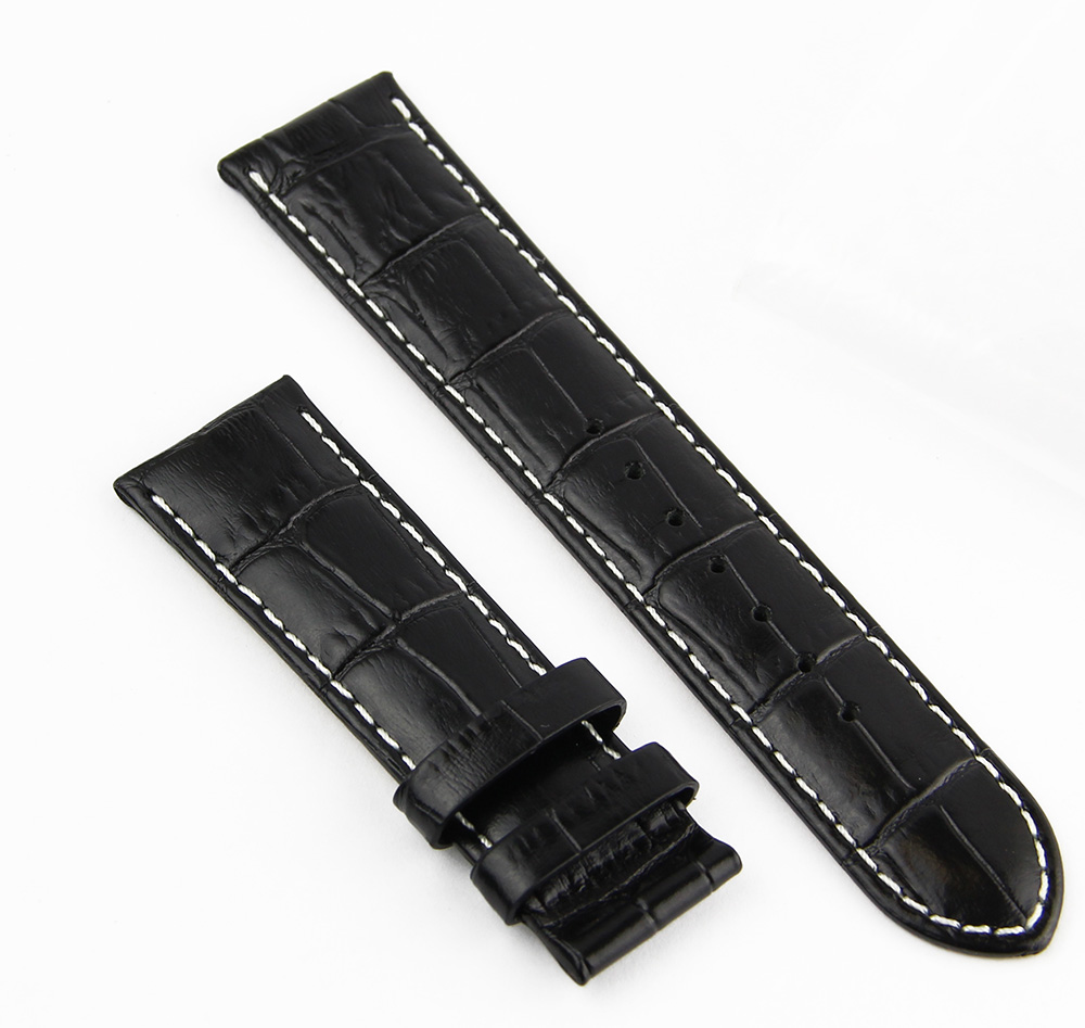 LD strap 22-20 BK-WH, кожаный ремешок L'Duchen